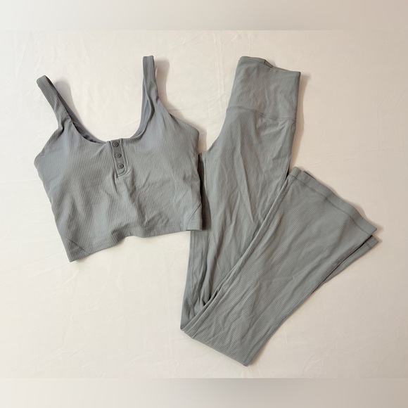 Lululemon Align Ribbed Henley Button Up Crop Tank Top + Flare Pants Pant Set
